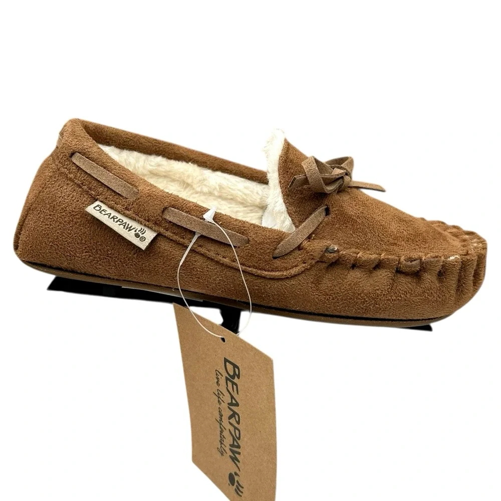 Bearpaw Boys Faux Fur Lined Slippers Size 13-1Y (M) Brown Warm Cozy Winter Shoes